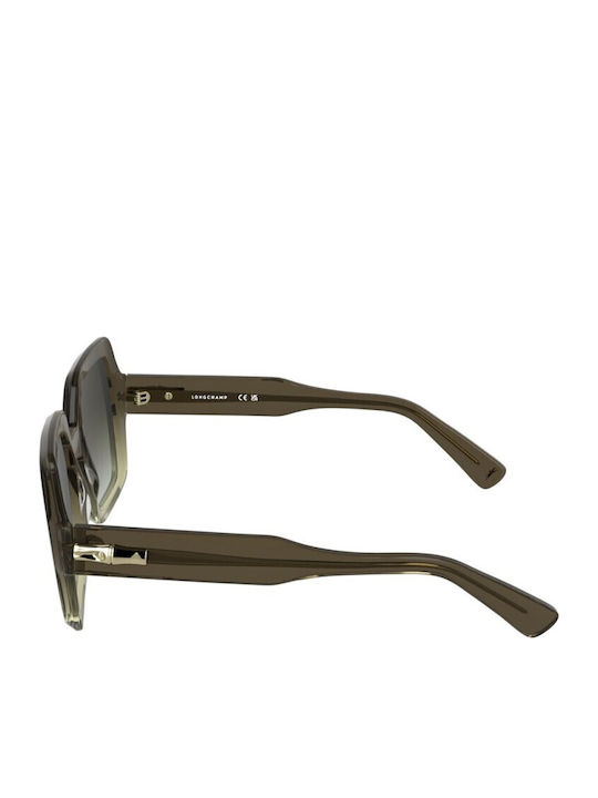 Longchamp Damenteil Sonnenbrillen mit Transparentem Horn umrandetem Rahmen und Braunen Verlaufsfarbe Gläser LO0790 207