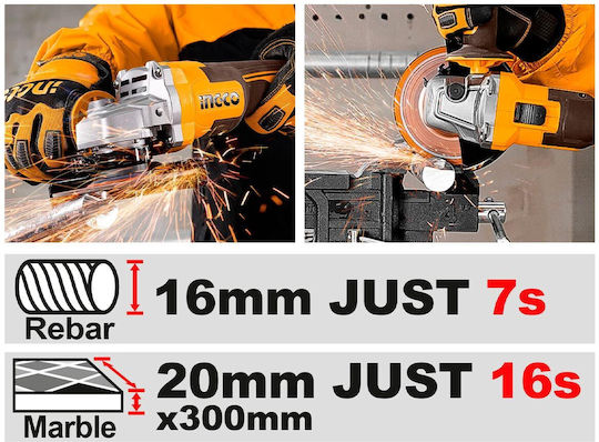 Ingco CAGLI27153E Τροχός 115mm Μπαταρίας Brushless με Ρύθμιση Στροφών 20V Solo