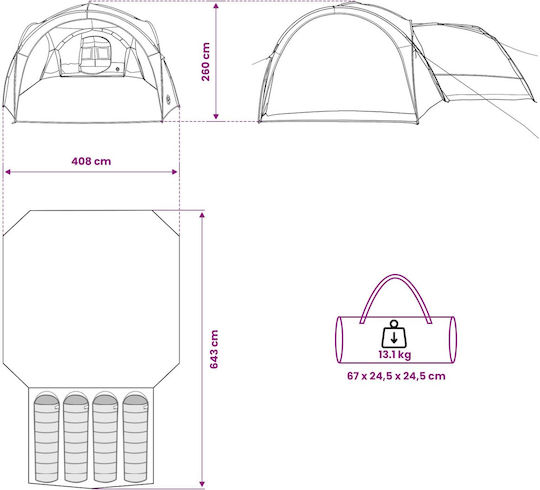 vidaXL Campingzelt Khaki 410x410x250cm