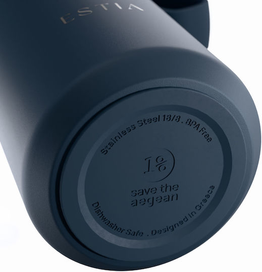 Estia Pulse Save the Aegean Recyclable Thermos Bottle Stainless Steel BPA Free 360ml Indigo