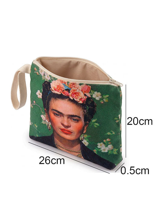 Women's Toiletry Bag Beach Bag Frida Kahlo Design & Hand Handle Green