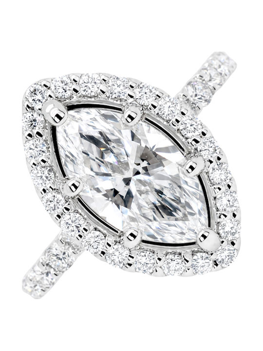 Xrisokosmima Single Stone Ring In 14K White Gold With Synthetic Diamond
