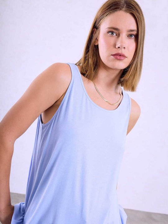 Celestino Damen Bluse Ärmellose Monochrome Loose Fit Hellblau