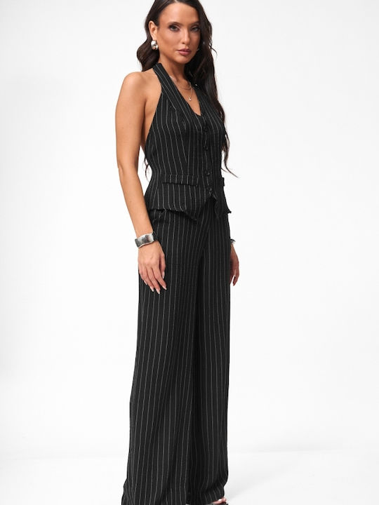 Women's Black Kit with Striped Trousers