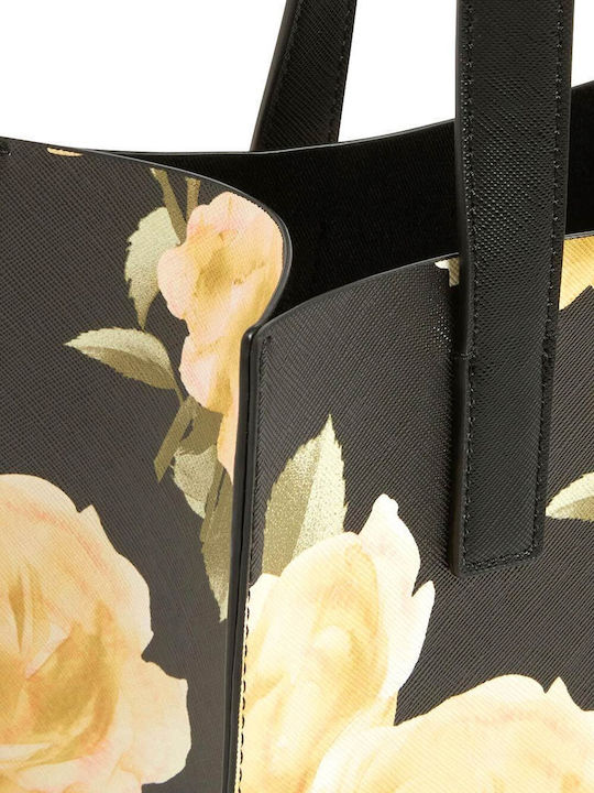 Blumige Damen Shopper Tasche Schwarz