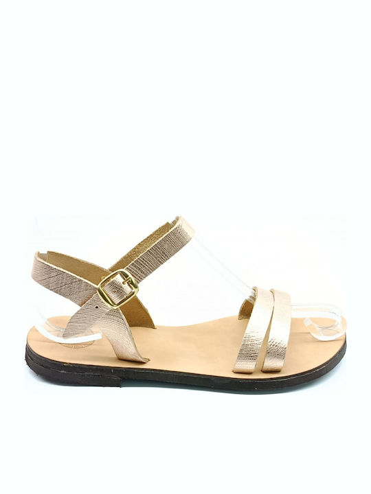 Leather Women's Flat Sandals Gold