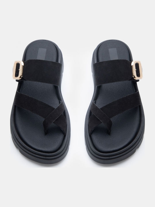 Deri Damen Flatforms Schwarze