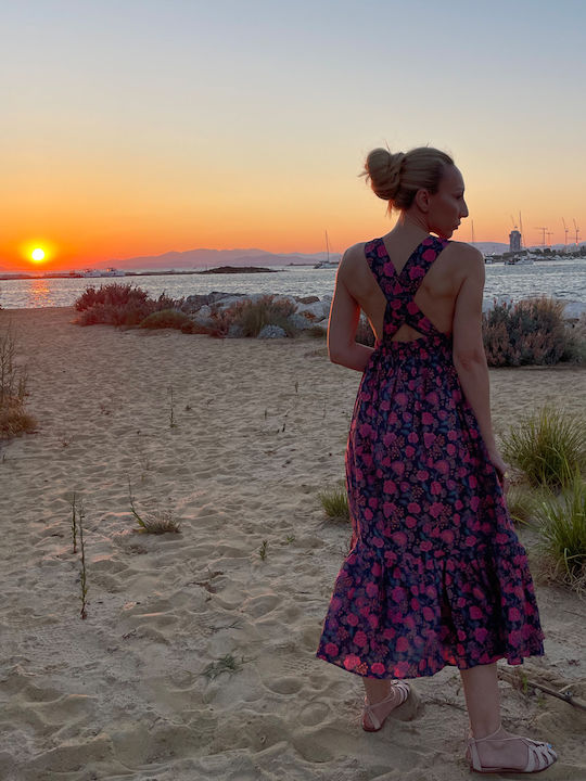 Summer Midi Dress with Ruffles Blue
