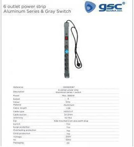GSC Safety Power Strip 6 Sockets with Switch and 1.5m Cable Grey