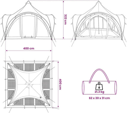 vidaXL Summer Camping Teepee Tent Grey for 6 People 400x400x350cm