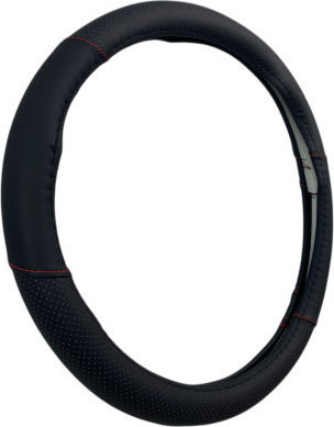 Leder Auto Lenkradabdeckung 38 Cm Schwarz Carbon Rote Naht 1 Stück