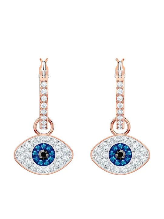 Swarovski Обици Халки Позлатени с Камъни Сини Swarovski Обици Халки Позлатени с Камъни Сини