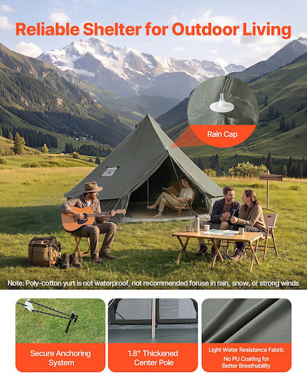 Vevor Bell Σκηνή Camping Αποθήκευσης Πράσινη με Διπλό Πανί 4 Εποχών για 4 Άτομα 400x400x250εκ.