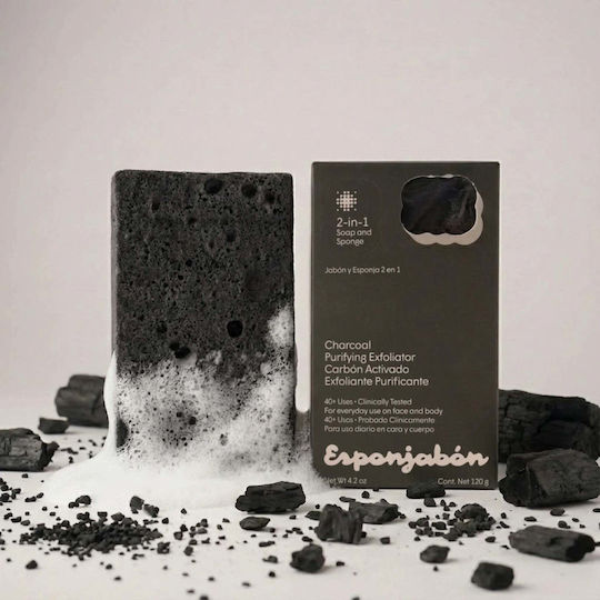2 In 1 Bath Sponge Built-in Soap Activated Charcoal Purifying Exfoliating Effect Esponjabon 120 Gr