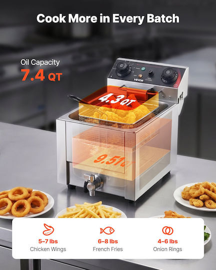 Vevor Elektrische Kommerzielle Fritteuse 2.5kW Kapazität pro Korb 6.8lt