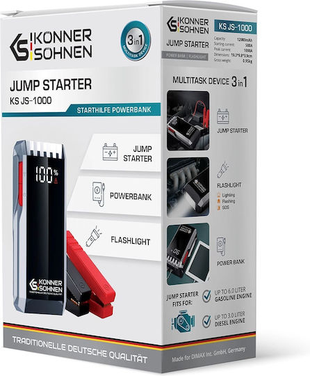 Könner & Söhnen Преносим Стартер за автомобилна батерия 12000mAh с Захранваща банка / USB 12V