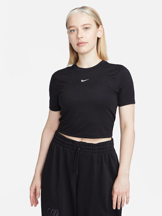 Sportswear Γυναικείο Καλοκαιρινό Crop Top Κοντομάνικο Μαύρο