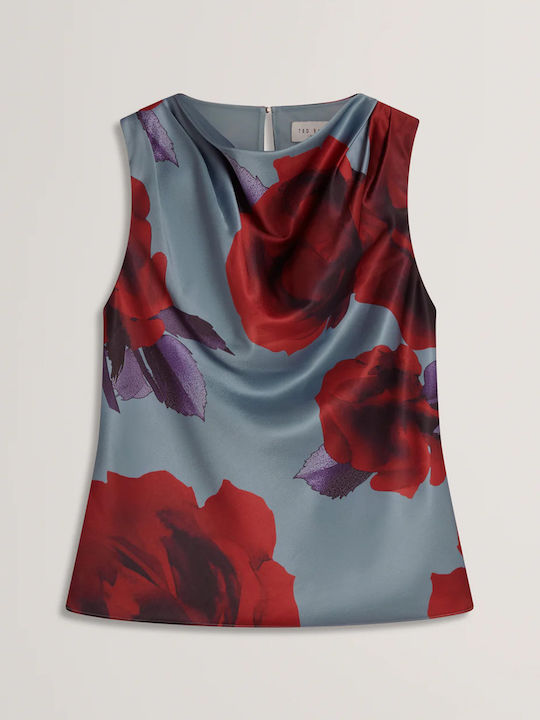 Γυναικεία Μπλούζα Αμάνικη Ντραπέ Floral Lt-blue