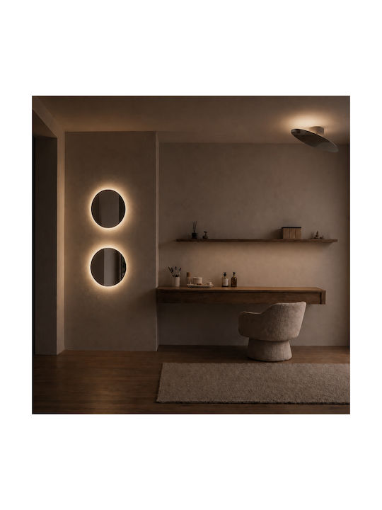 Zambelis Lights Огледало за Стена с Бяла Метална Рамка и LED Осветление с Диаметър 40cm