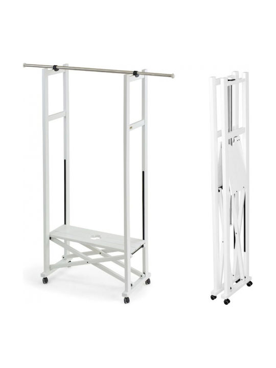 Arredamenti Italia Floor Garment Rack Wooden Foldable White 140x37x168cm