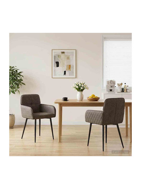 Dining Armchairs With Genuine Leather Grey 2 Pieces 59x56.5x85cm