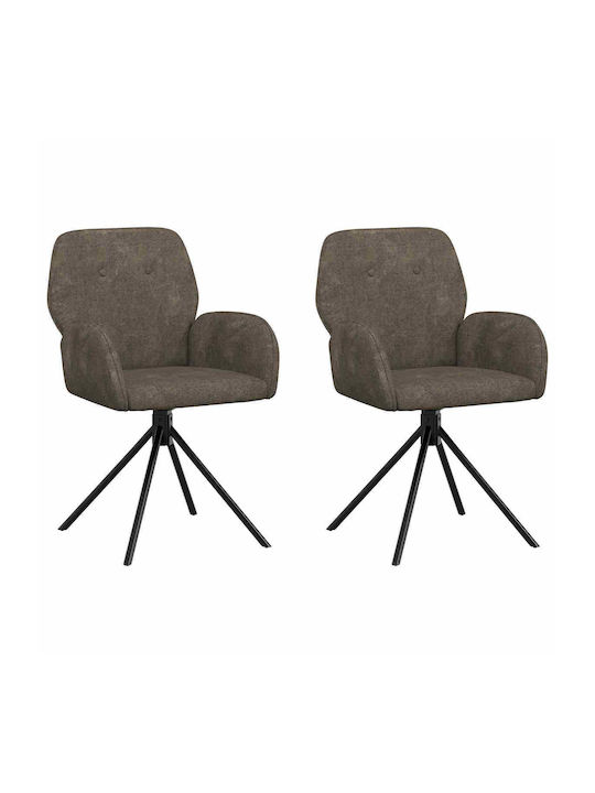 Dining Armchairs With Genuine Grey Leather 2 Pieces 54x55x86cm