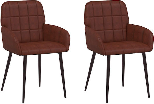Dining Armchairs With Brown Artificial Leather Upholstery 2 Pieces 57x50x85cm