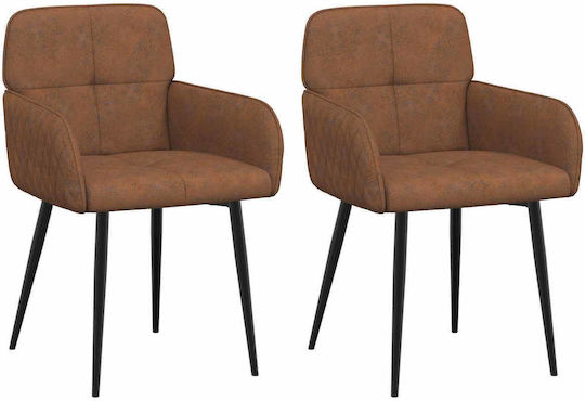 Ess- und Küchenstühle mit Echtem Leder Braun 2Stücke 59x56.5x85cm