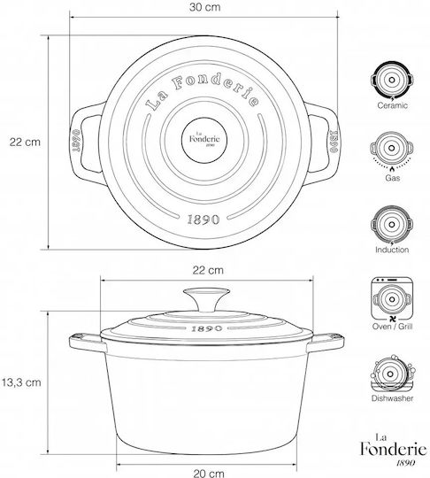HKoenig Cratiță Rotundă Din Fontă 30cm 3.3lt