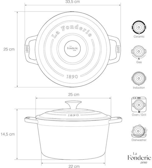HKoenig Cratiță Rotundă Din Fontă 33.5cm 4.7lt