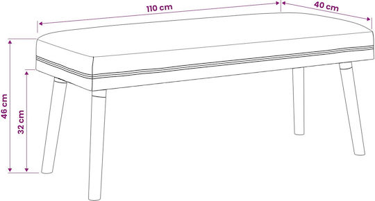 Fabric Upholstered Bench Stool Pink 46x110x40cm