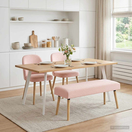 Fabric Upholstered Bench Stool Pink 46x110x40cm