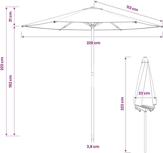 Garten- und Terrassen-Sonnenschirm Rundschreiben Aluminium Blau Φ2.3xΥ2.23m