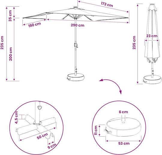 Umbrelă De Aluminiu Gri 3x3xÎnălțime 2.35m