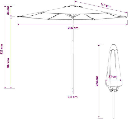 Garten- und Terrassen-Sonnenschirm Rundschreiben Aluminium Braune F3xH2.23m