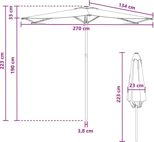 Umbrelă Rotundă Din Aluminiu Gri Φ2.7xÎ2.23m