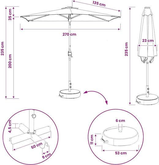 Umbrelă De Aluminiu Neagră 2.7x2.7xÎnălțime2.35m