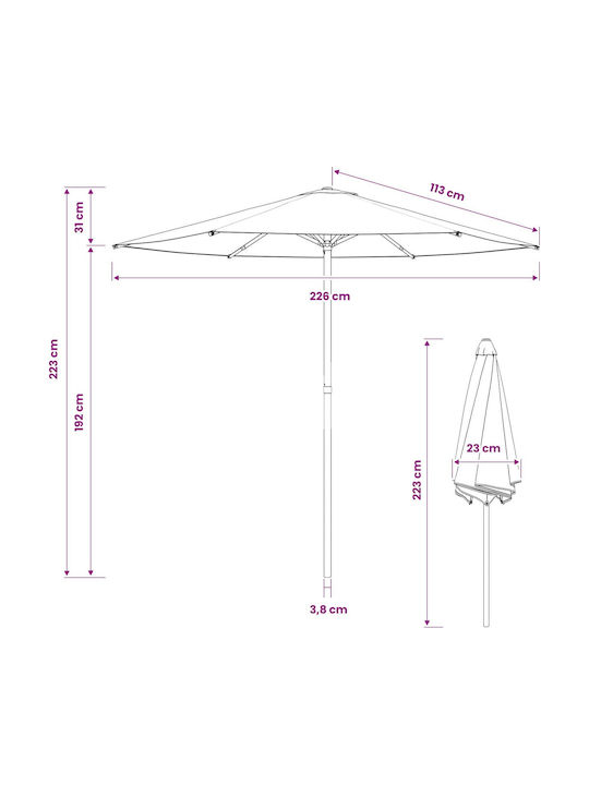 Umbrelă Rotundă Din Aluminiu Gri Φ2.3xÎnălțime2.23m