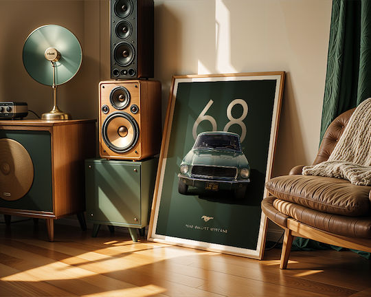 Poster 1968 Bullitt Mustang Cr003 40cm X 50cm Brown Wooden Frame