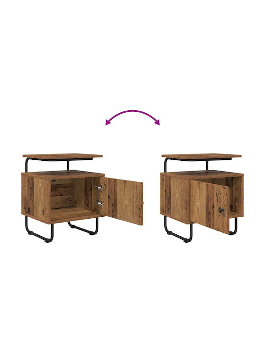 Wooden Bedside Table with Black Metal Legs 40x36.5x50cm