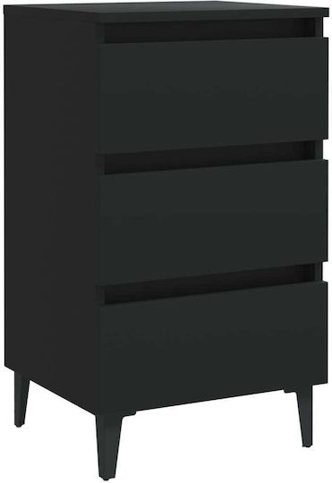 Wooden Bedside Table with Black Metal Legs 40x35x69cm