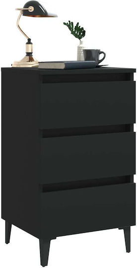 Wooden Bedside Table with Black Metal Legs 40x35x69cm