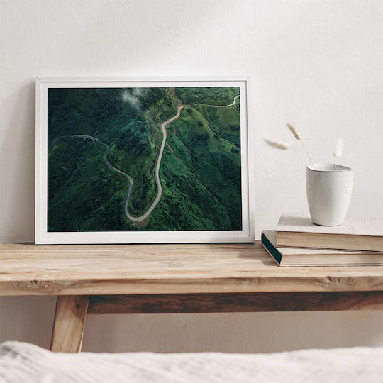 Poster Road On Green Hills Pst25200 40cm X 50cm Frame Natural Wooden Beige
