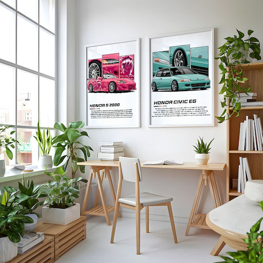 Poster Honda Civic Eg Cr030 40cm X 50cm Frame Natural Wood Beige