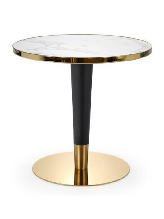 Houston 1532 Round Table Dining Room with Marble Surface Gold, Black, White Marble 74x74cm
