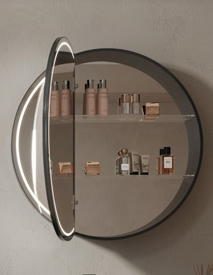 Luminor Round Bathroom Mirror Led Metal with Cabinet 70x70cm Black