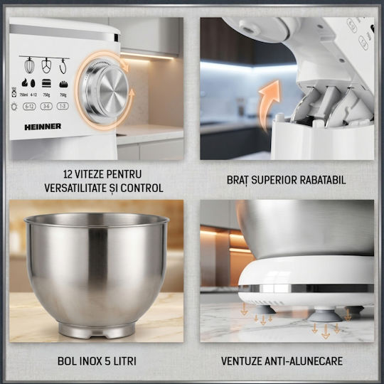 Heinner Stand Mixer 1000W with Stainless Mixing Bowl 5lt
