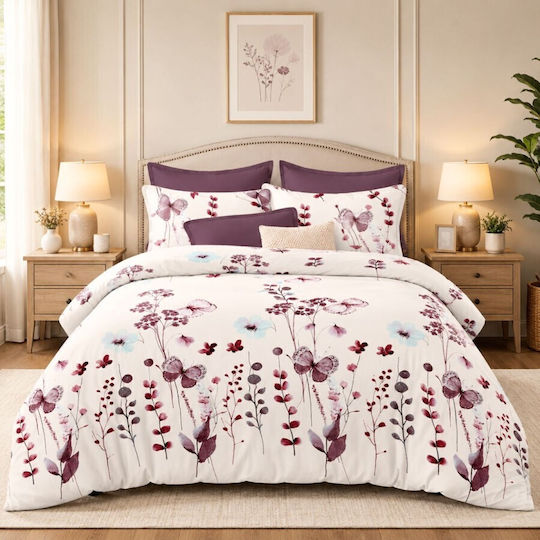 Pucioasa Σετ Παπλωματοθήκη 200x220cm Διπλή με 4 Μαξιλαροθήκες & 1 Σεντόνι Pastel Flowers