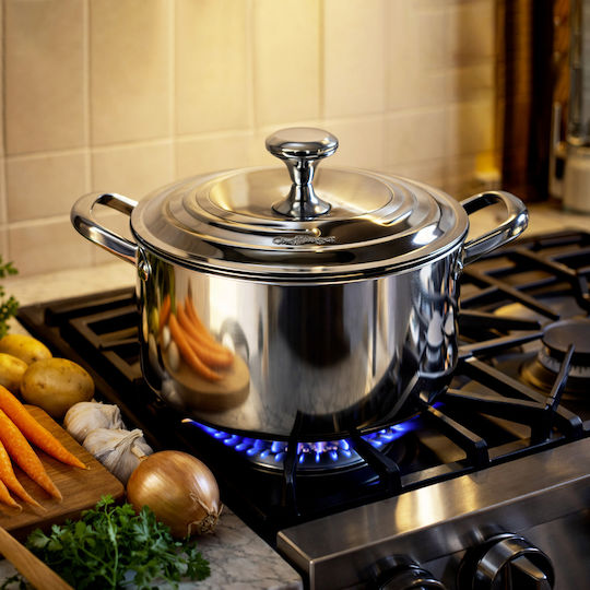 Cheffinger Stainless Steel Pot 24cm Metal Lid Reinforced Handles Silver