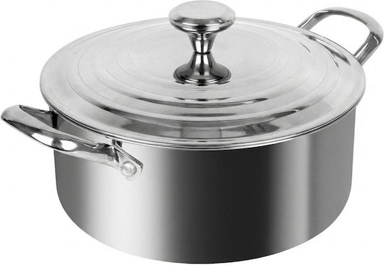 Cheffinger Stainless Steel Pot 24cm Metal Lid Reinforced Handles Silver